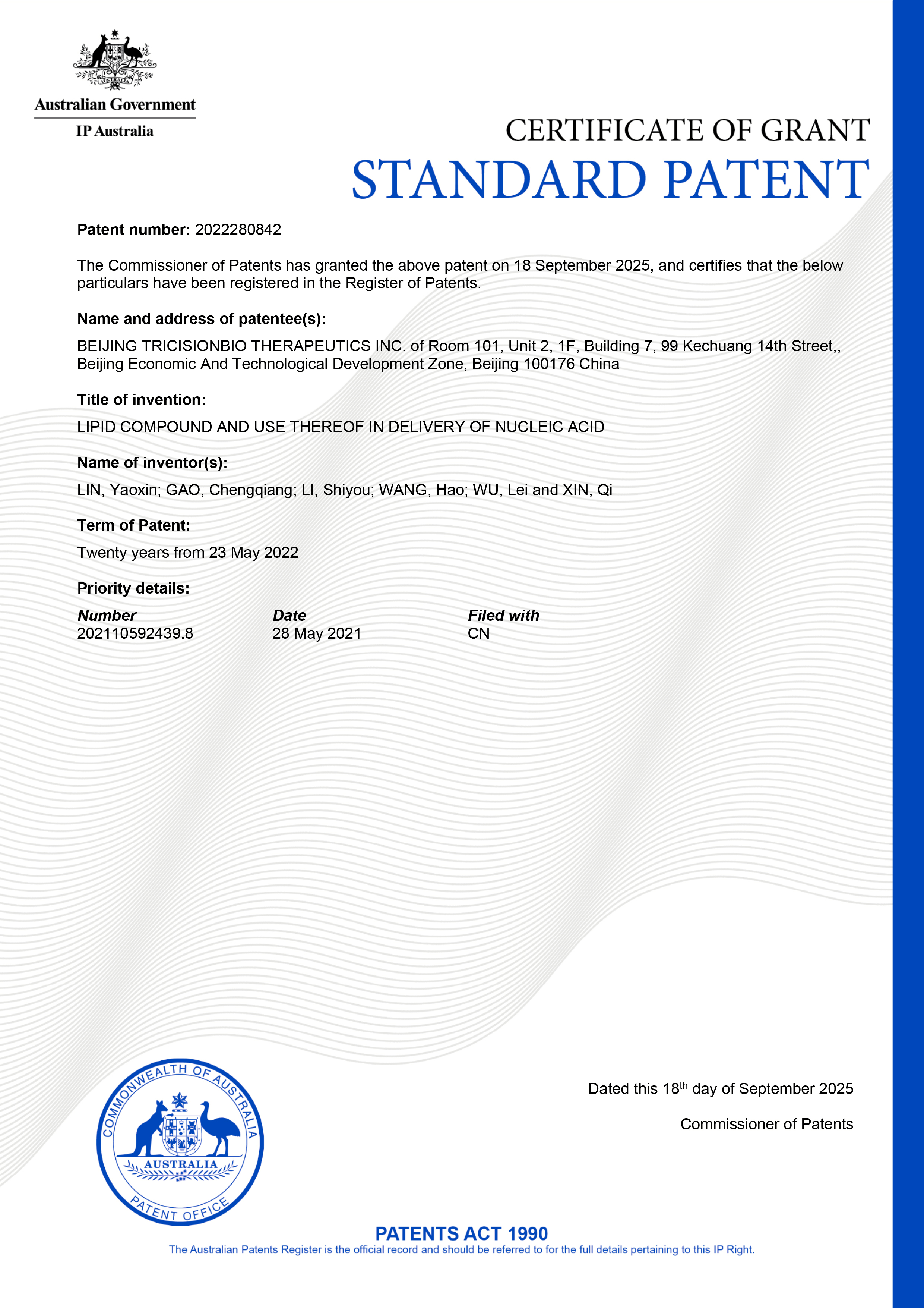 C2 PCT Patent Certificate, Australia