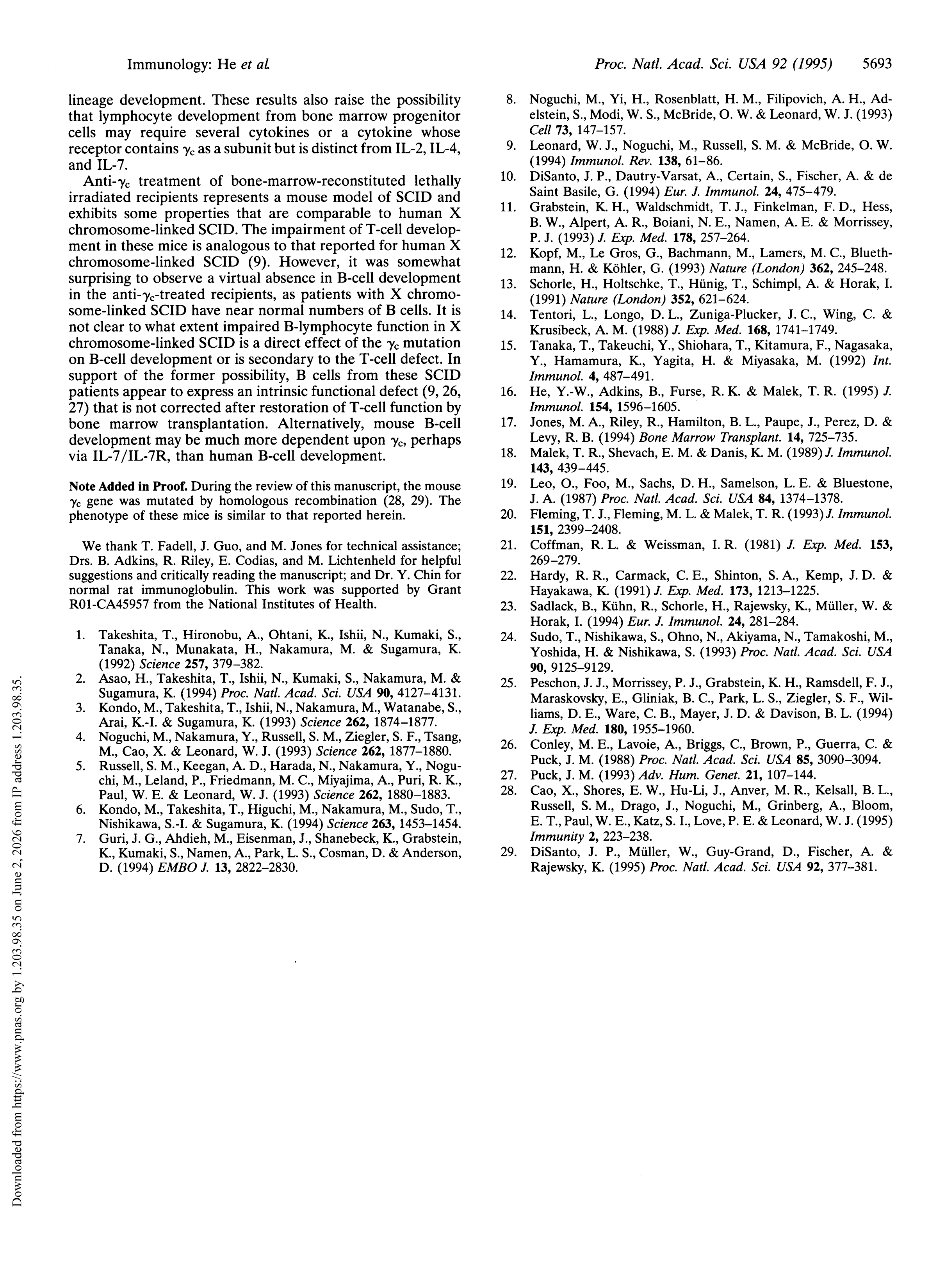 3-Blockade of T- and B-lymphocyte development by antibody to the gamma c subunit of the receptors for interleukins 2, 4, and 7.-5 3-Blockade of T- and B-lymphocyte development by antibody to the gamma c subunit of the receptors for interleukins 2, 4, and 7.-5