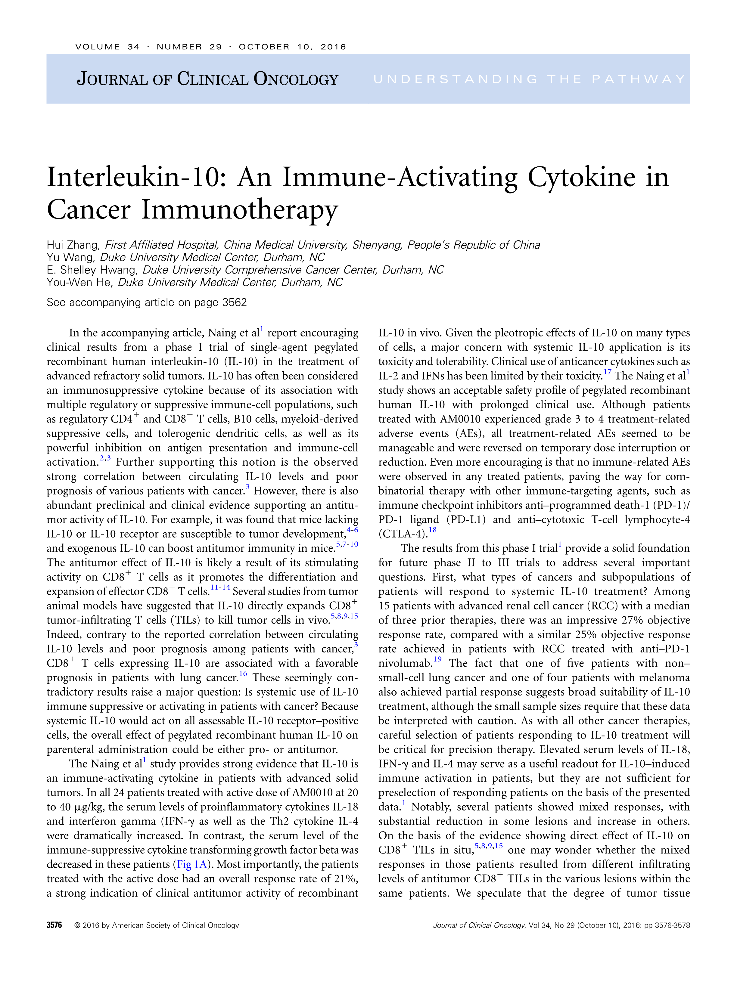 Interleukin-10: An Immune-Activating Cytokine in Cancer Immunotherapy
