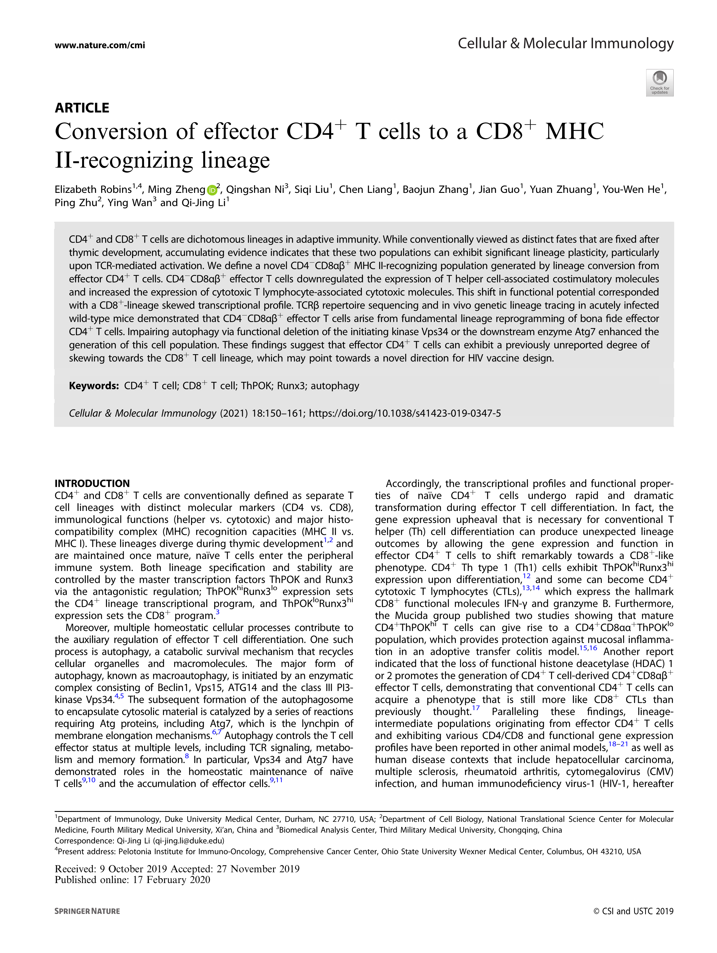 Conversion of effector CD4(+) T cells to a CD8(+) MHC II-recognizing lineage