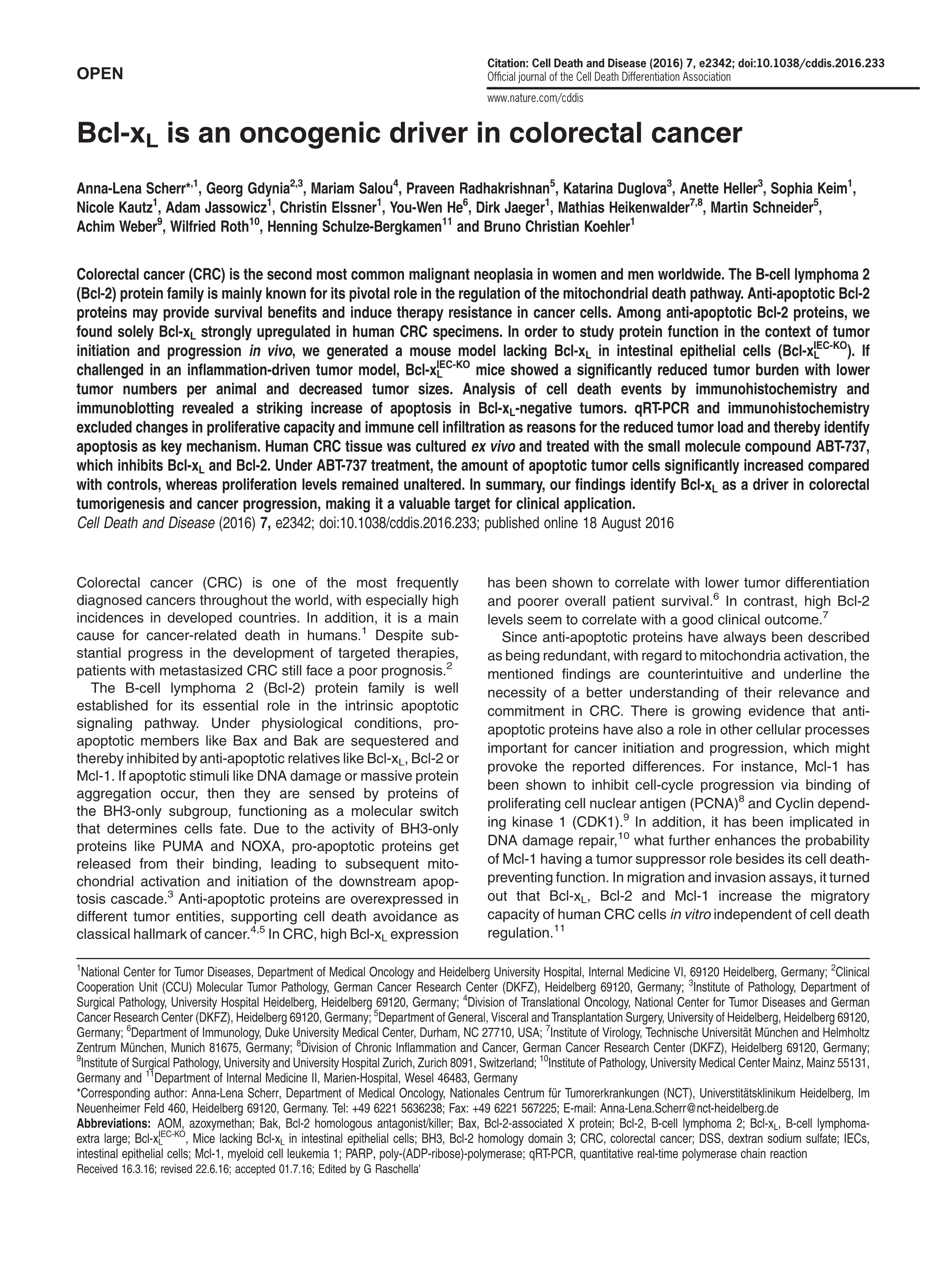 Bcl-xL is an oncogenic driver in colorectal cancer.