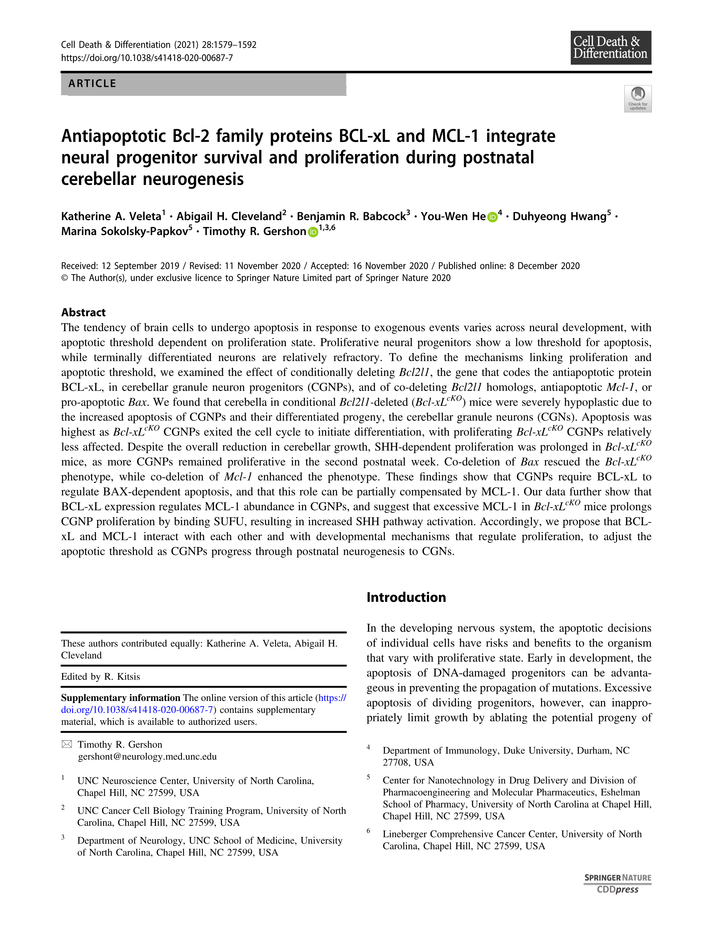 Antiapoptotic Bcl-2 family proteins BCL-xL and MCL-1 integrate neural progenitor survival and proliferation during postnatal cerebellar neurogenesis