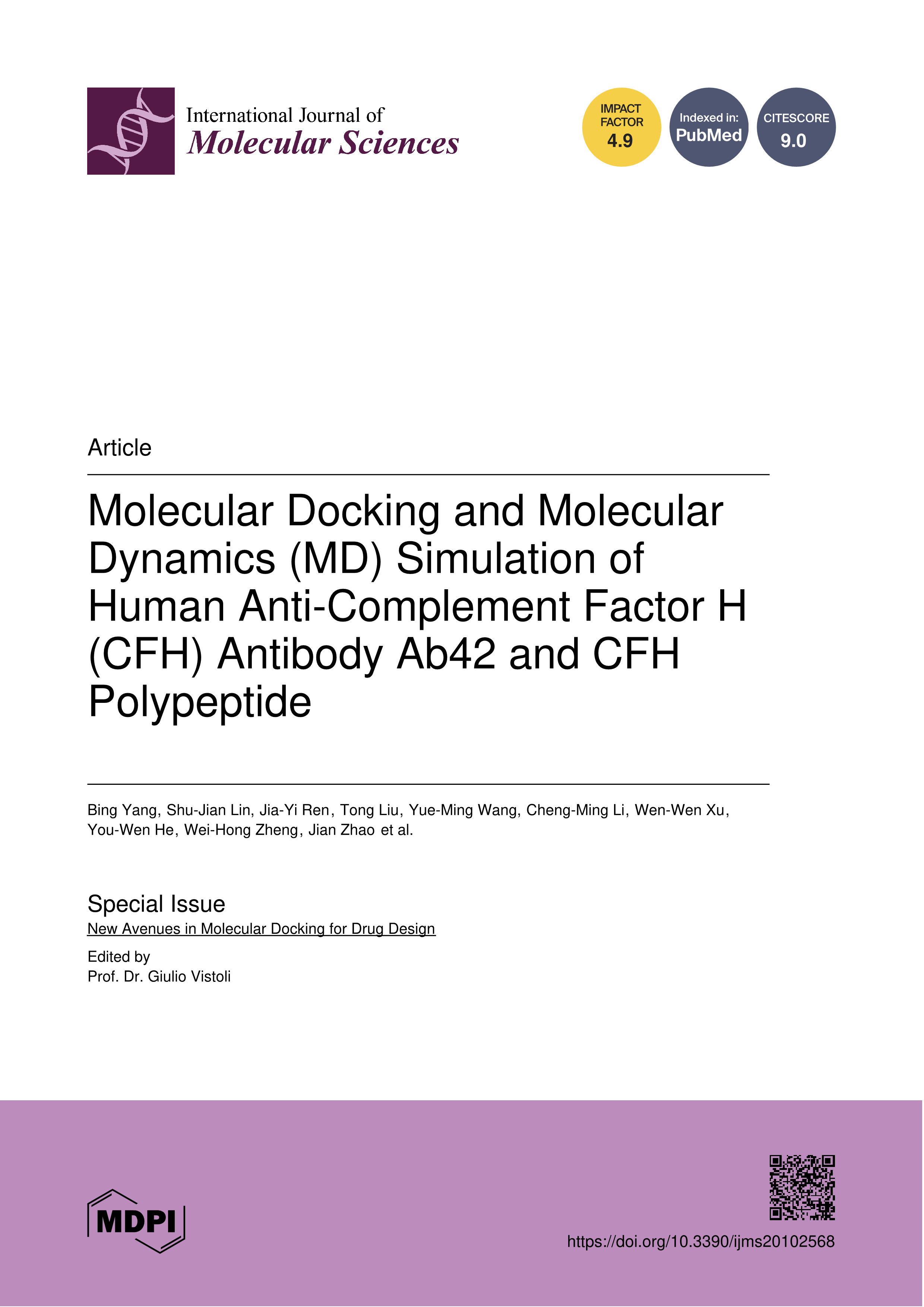 Molecular Docking and Molecular Dynamics (MD) Simulation of Human Anti-Complement Factor H (CFH) Antibody Ab42 and CFH Polypeptide