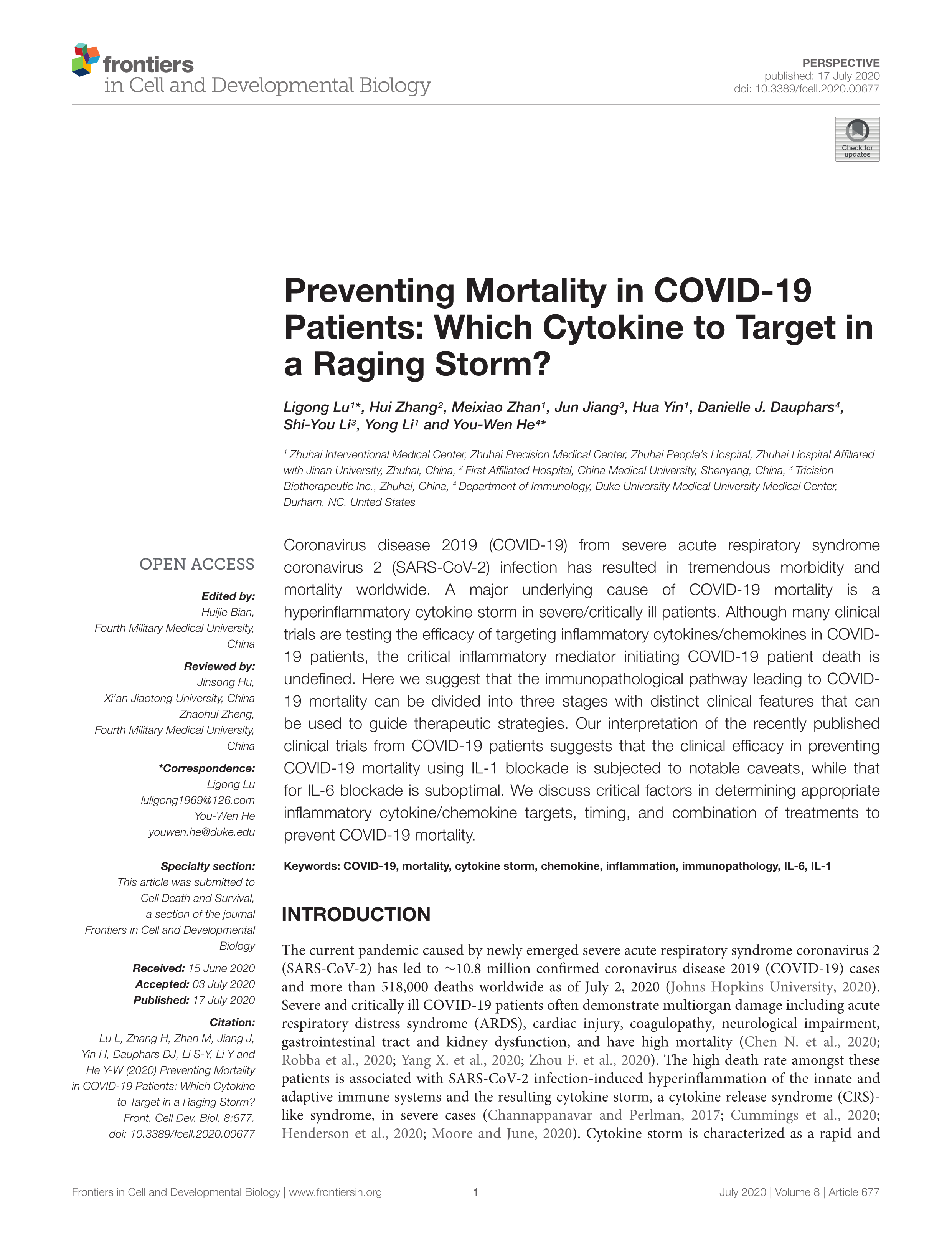 Preventing Mortality in COVID-19 Patients Which Cytokine to Target in a Raging Storm