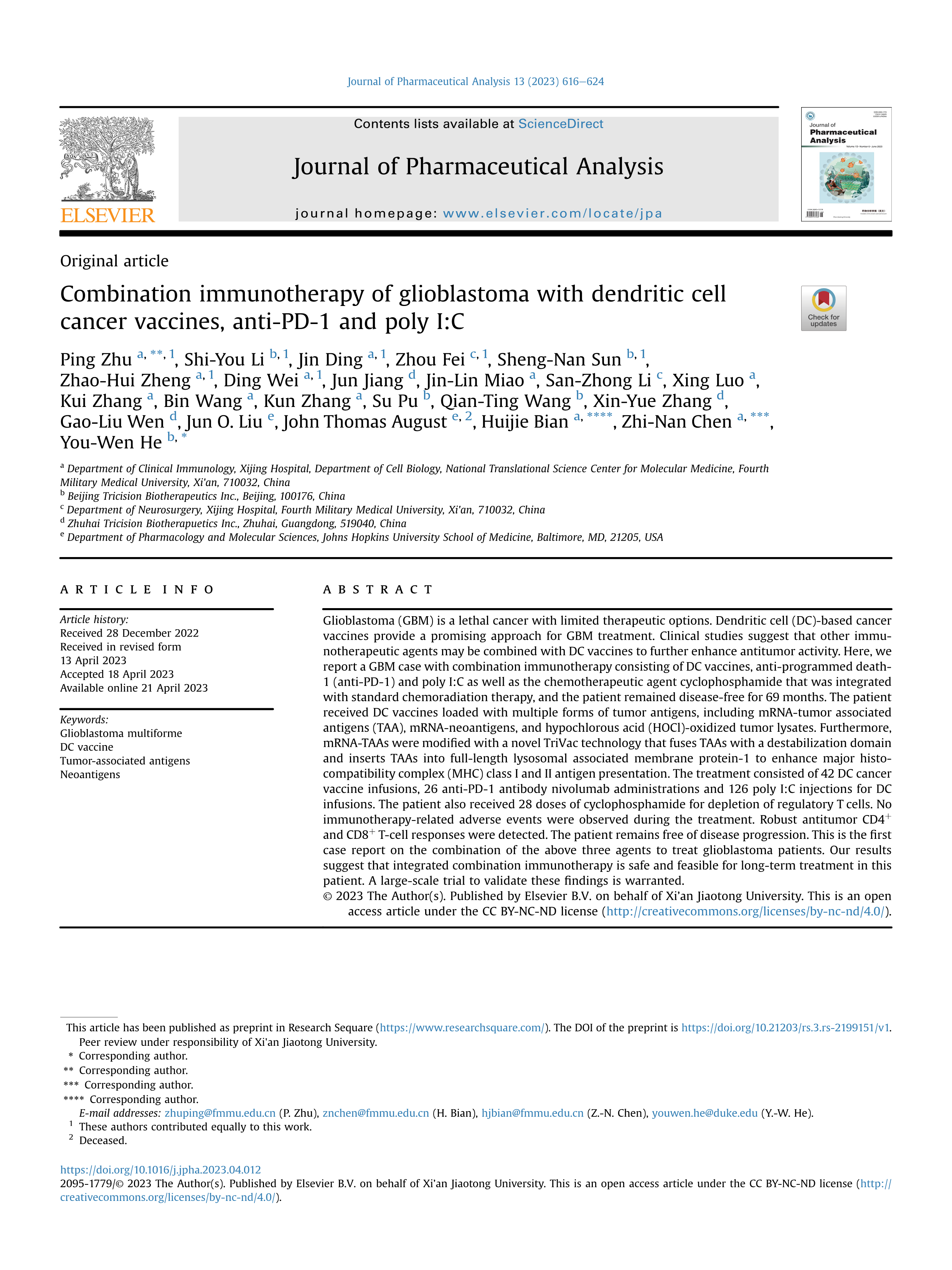 Combination immunotherapy of glioblastoma with dendritic cell cancer vaccines, antiPD-1 and poly I:C